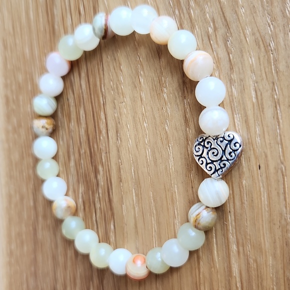 Yellow Green Calcite Beads Bracelet, Handcrafted, Stretch - Picture 3 of 8